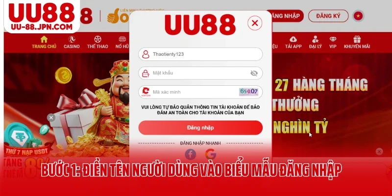 Bước 1: Điền tên người dùng vào biểu mẫu đăng nhập