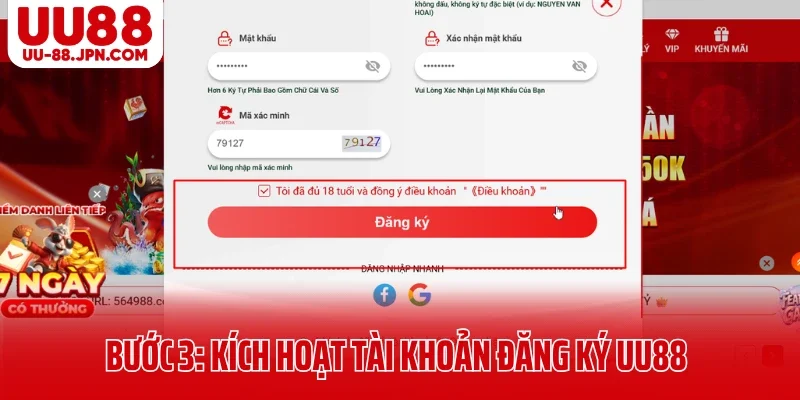Bước 3: Kích hoạt tài khoản đăng ký UU88
