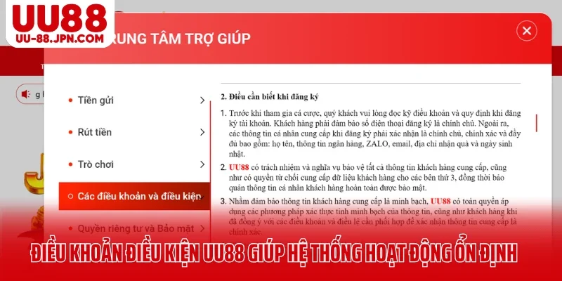 Điều khoản điều kiện UU88 giúp hệ thống hoạt động ổn định