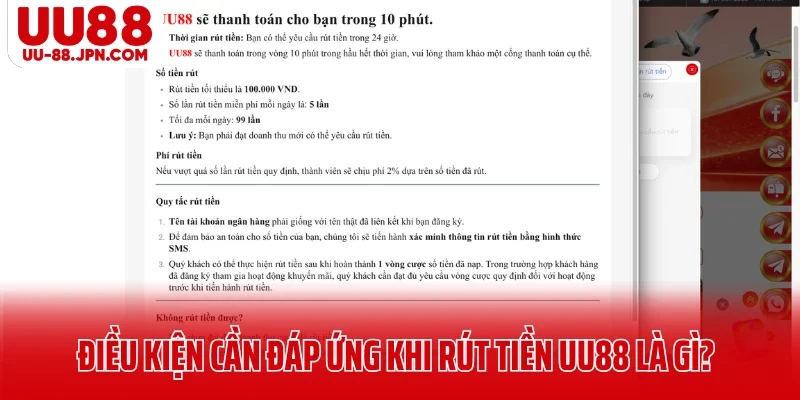 Điều kiện cần đáp ứng khi rút tiền UU88 là gì?