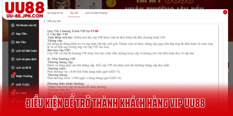 Điều kiện để trở thành khách hàng VIP UU88