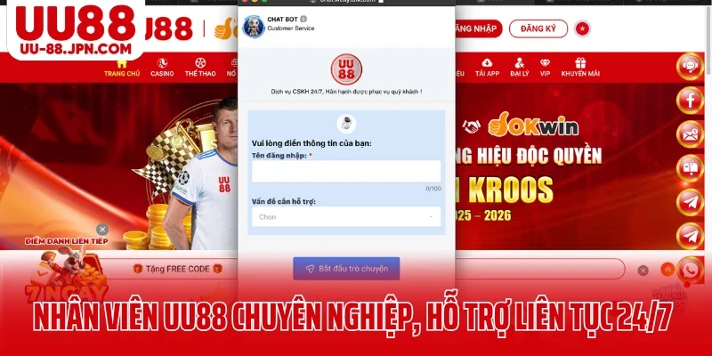 Nhân viên UU88 chuyên nghiệp, hỗ trợ liên tục 24/7