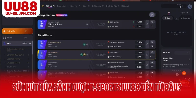 Sức hút của sảnh cược E-Sports UU88 đến từ đâu?